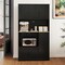 Black Natural Kitchen Pantry Cabinet with Microwave Stand Charging Station